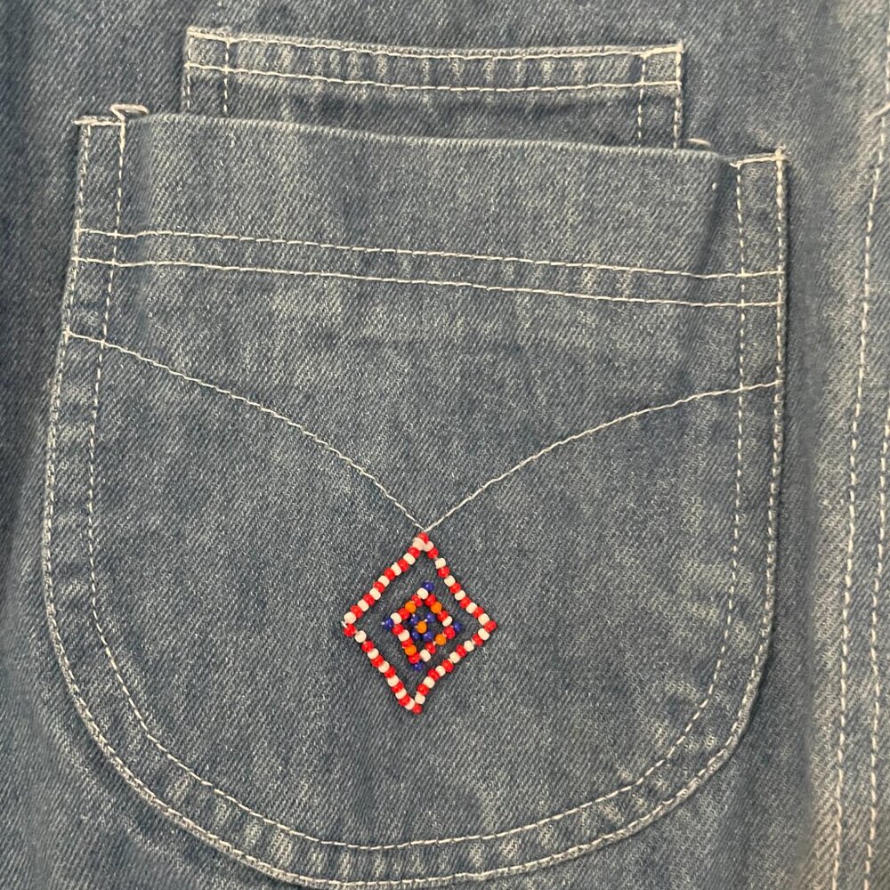 ✨ STUNNING Vintage SK Wear 1990s Southwestern Beaded Denim Jacket Ranch Size 6 ✨ - Picture 8 of 13